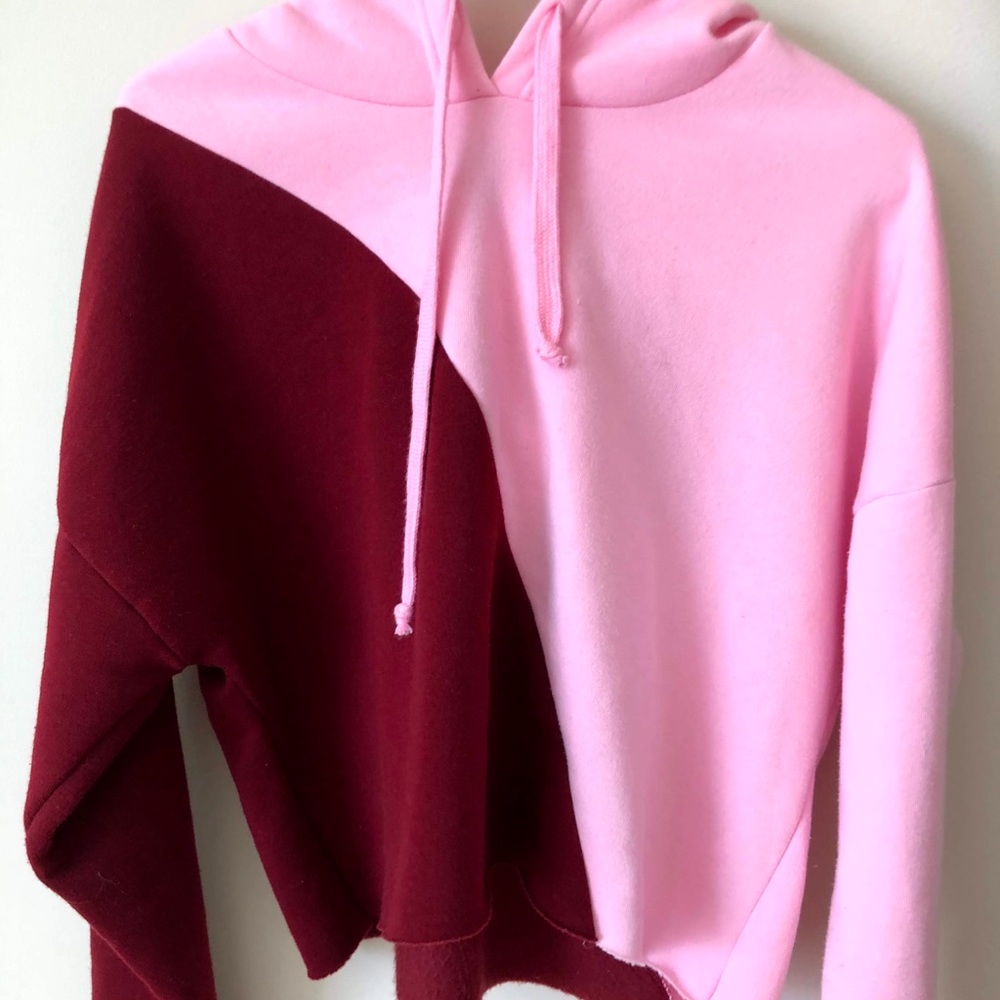 Pink and red cropped hoodie